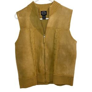 Women's Tan Suede Leather‎ Sweater Vest Size Large Western Festival Boho Hippie